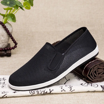 Men's Summer Soft Bottom Driving Shoes Breathable Mesh Slip-On Shoes Wear-Resistant Casual Old Beijing Style Rubber Sole
