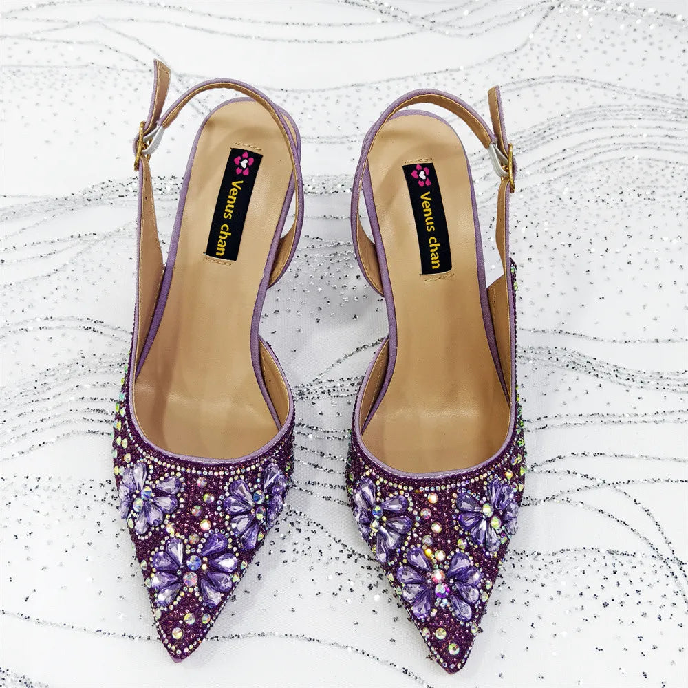 Nigerian Heel Party for Women Pink Color Shoes and Bag Set Rhinestone Handbag Italian Design Wedding INS 2025