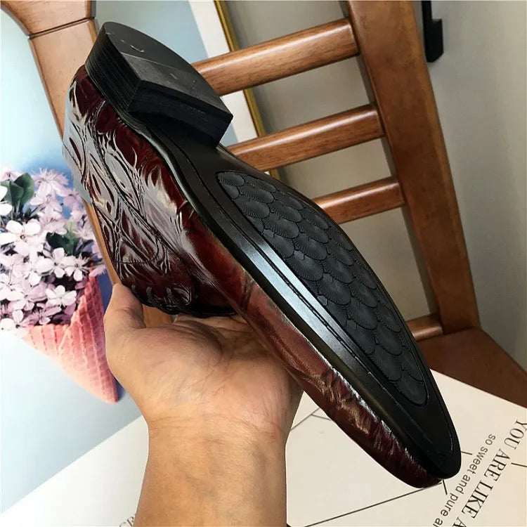Business Men Crocodile Pattern Cowhide Genuine Leather Dress Shoes Lace Up Pointed Toe Derby Shoes Spring Wedding Formal Shoes