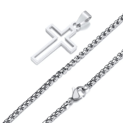 Casual Hollow Cross Necklaces for Men Boys,Waterproof Stainless Steel Cross Pendant Necklace,Religious Faith Prayer Jewelry Gift