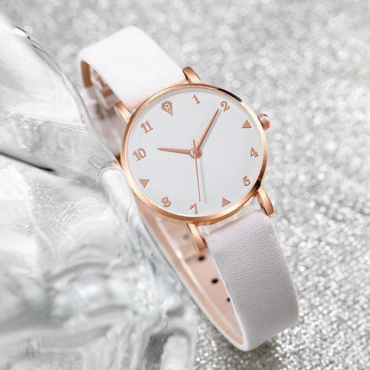 6PCS/Set Fashion Women's Watch Leather Band Quartz Watches Double Heart Jewelry Set(Without Box)
