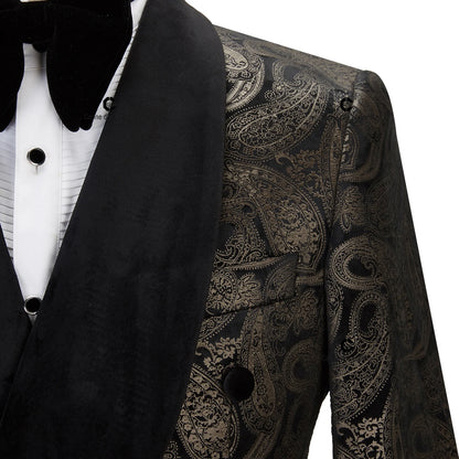 2023 Elegant Men's Suit for Wedding Tuxedo Double Breasted Black Paisley Jacket Velvet Lapel Pants 2 Pcs Set