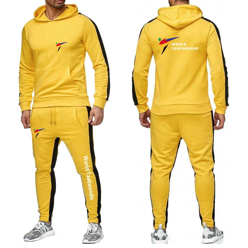 2025 WTF World Taekwondo Federation Men's New Solid Color Sweatshirt Set Casual Long-sleeved Hoodies +Sport Long Pants Suit
