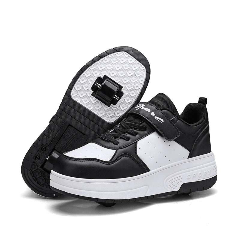 Ultra-Light Leathe Two Wheels Children's Sport Roller Skate Shoes for Kids Boys Girls Walking Running Sneakers Outdoor for Women