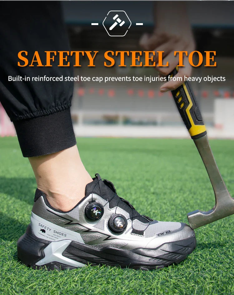 New Four-Season Safety Work Shoes, Steel Toe Anti-Smash & Anti-Penetration, Quick-Turn Buckle, Tech-Style Lightweight Wear-Resis