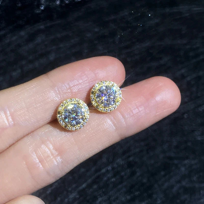 0.5ct 1ct 2ct Moissanite Stud Earrings For Women Party Bridal S925 Sterling Silver with Gold Plated Lab Diamond Earring