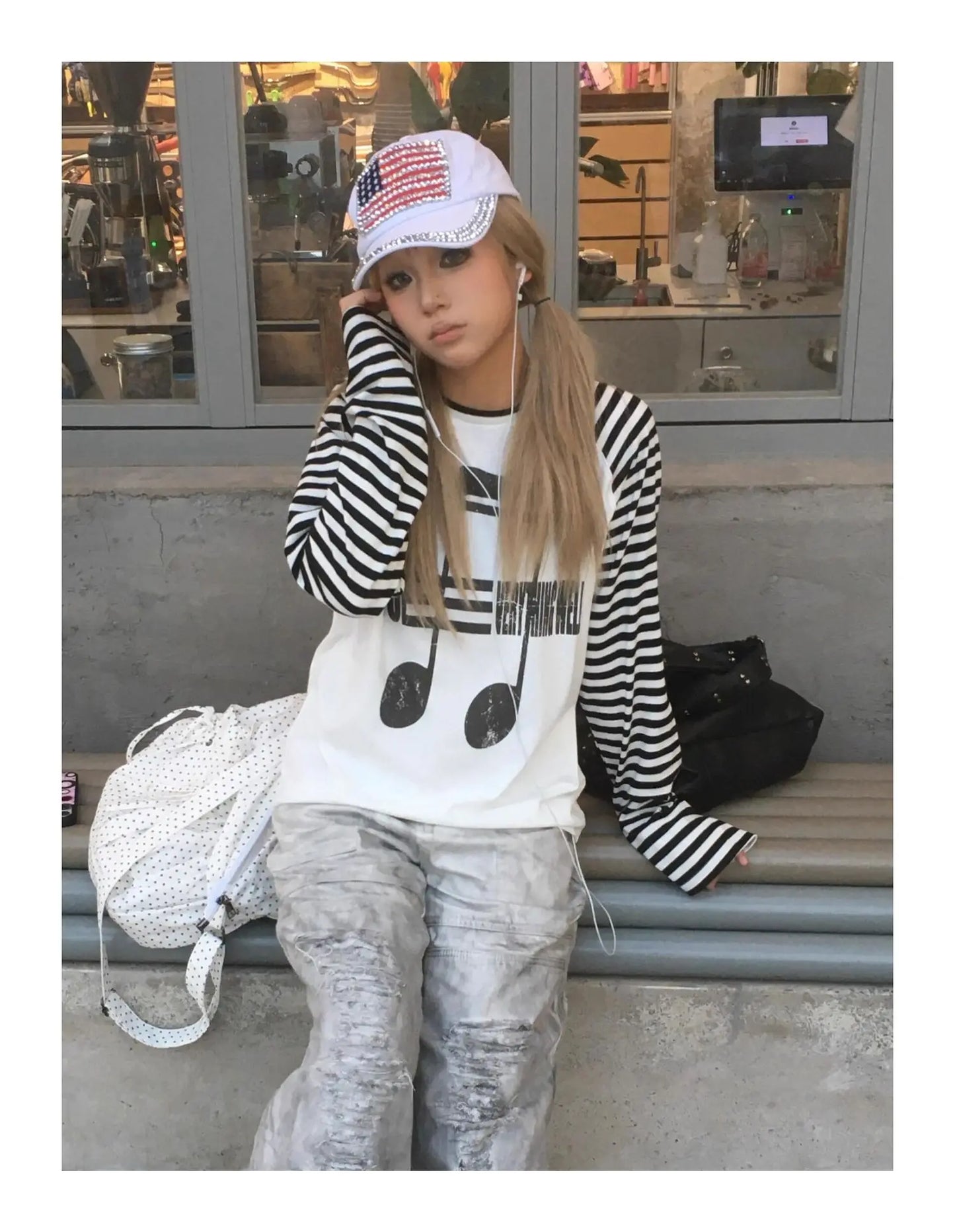Japanses 2000s T-shirt Women Patchwork Print Graphic Tops Streetwear Y2k Vintage Grunge Tops American Retro Tshirts