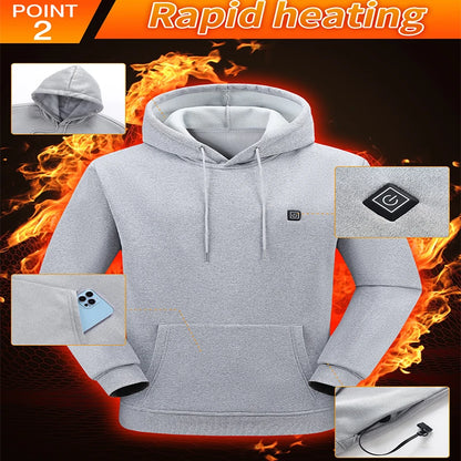 New Intelligent USB Heating Hoodie for Men Women Winter 7 Areas Coral Fleece Hooded Heated Clothes Outdoor Thermal Sportswear