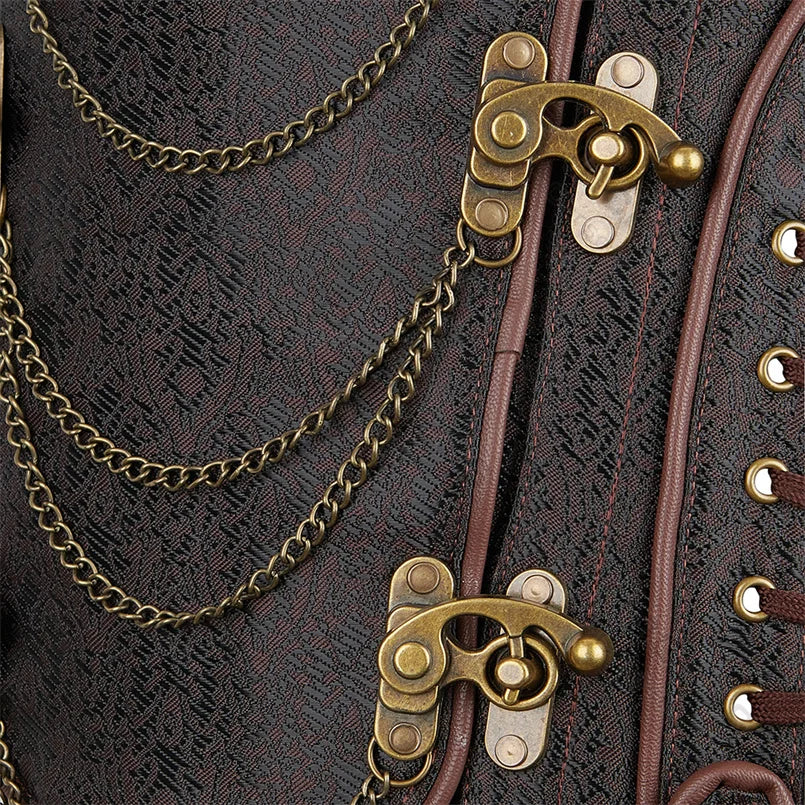 Steampunk Corsets for Women V-neck Gothic Corset Jacquard Corset Vest Cosplay Costume Pirate Corset Brown Black