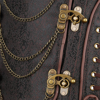 Steampunk Corsets for Women V-neck Gothic Corset Jacquard Corset Vest Cosplay Costume Pirate Corset Brown Black