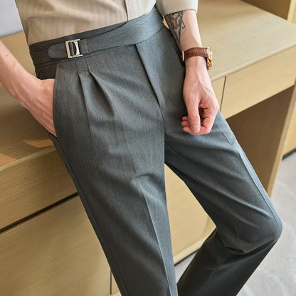 Spring Autumn Smart Casual Suit Pants Men Solid Color Slim Fit Office Fomal Wedding Party Dress Pants Mens White Suit Trousers