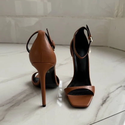 New Fashion Shallow Mouth Bag with One Piece Buckle Strap, Square Head, Open Toe, Fine High Heels Sandals for Women 34-46