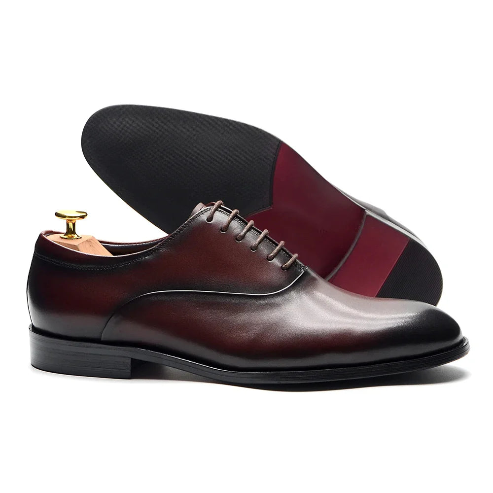 Italian Classic Mens Oxford Dress Shoes Genuine Leather Lace-up Plain Toe Burgundy Black Business Wedding Formal Shoes for Men