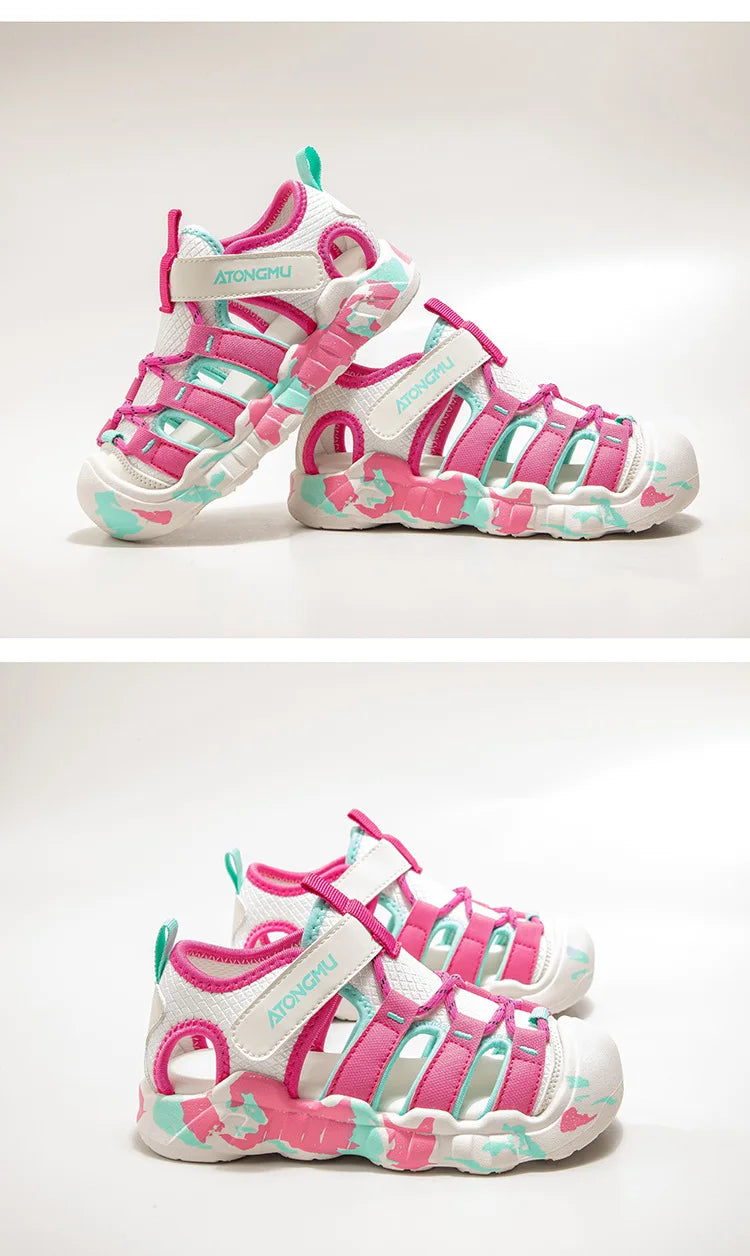 Children Summer Sports Sandals Girls Beach Outdoor Non-slip Hiking Shoes Boys Hollow Breathable Anti Collision Round Toe Sandals