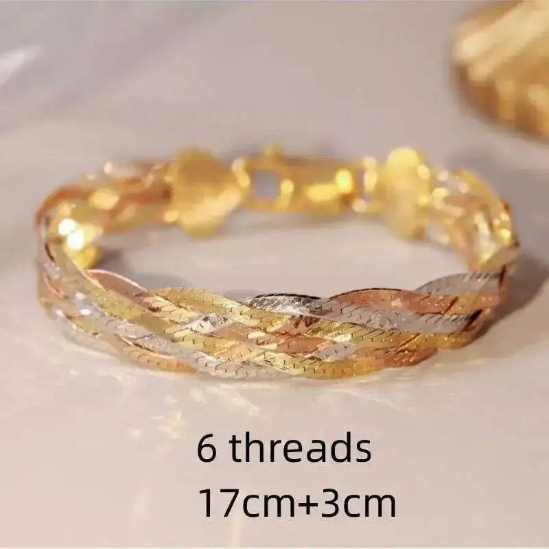 Real 925 Sterling Silver Three Color Gold Plated Multi Threads Woven Bracelets For Women Italian Jewelry Trendy Luxury Bracelets