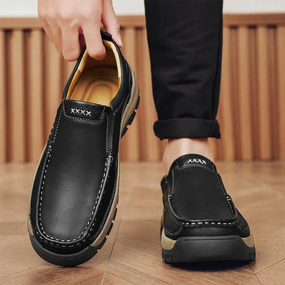 Men's Hand-Stitched Fashion Loafers, Solid Color Low-Top Casual Shoes, Simple Trendy Slip-On Sneakers, Men's Shoes for All Seasons, Daily Office Business Shoes, Large Size Men's Shoes