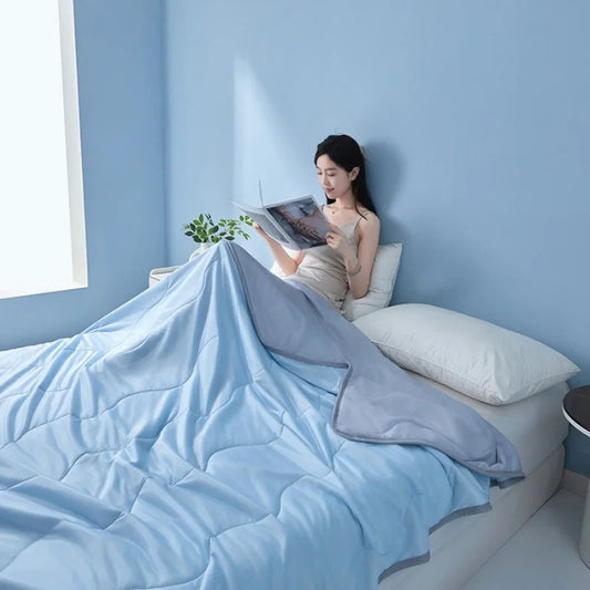 2025 new solid color simple wave grid ice cream cool silk summer blanket machine washable single air conditioner quilt