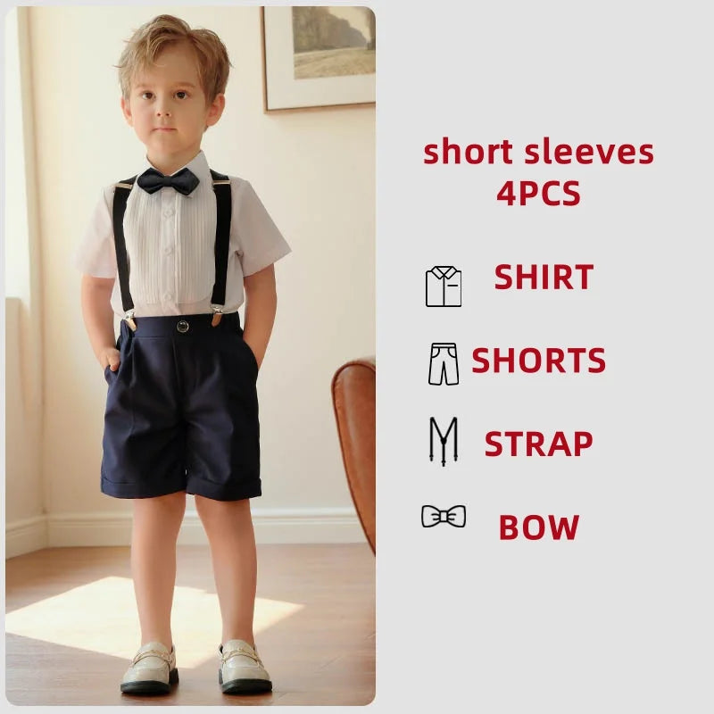 Summer Children Boys Suits For Wedding Formal Kids Children Boys Strap Suit Set Elegant Kids Boys Wedding Birthday Party Costume