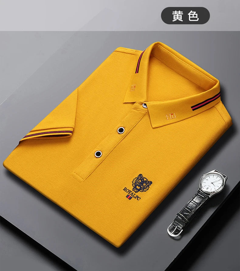 100% Cotton high-End Brand Men's Summer Exquisite Embroidery Short Sleeved Polo Shirt Trend Casual Lapel T-Shirt Men's Clothing