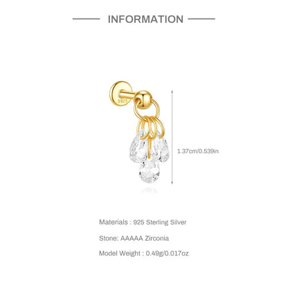 1PC Four Pointed Star Moon Tassel Lotus Cartilage Spiral Puncture 925 Sterling Silver Stud Earring For Women Ins Earring
