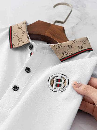 2025 New Summer Men's Business Leisure High end Fashion Boutique Embroidery Original Design Top Short sleeved Polo Shirt