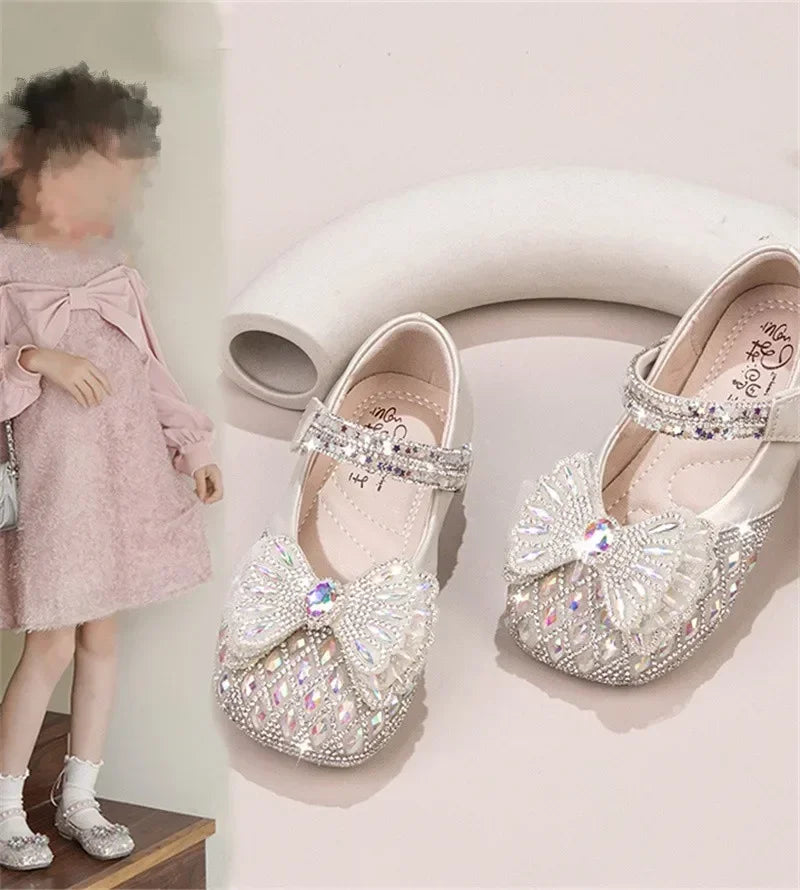 Sweet Baby Girls Spring/SummerPopular Crystal Cute Bow Flat Shiny Catwalk Princess Shoes Kids Lightweight Soft Children Toddler