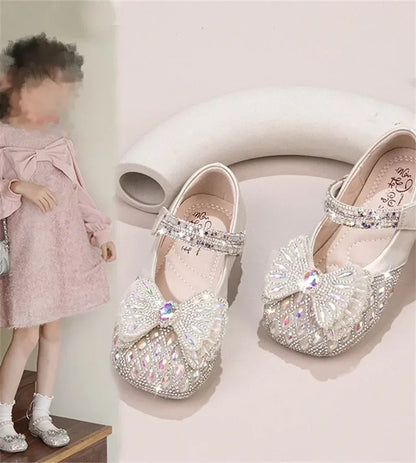 Sweet Baby Girls Spring/SummerPopular Crystal Cute Bow Flat Shiny Catwalk Princess Shoes Kids Lightweight Soft Children Toddler