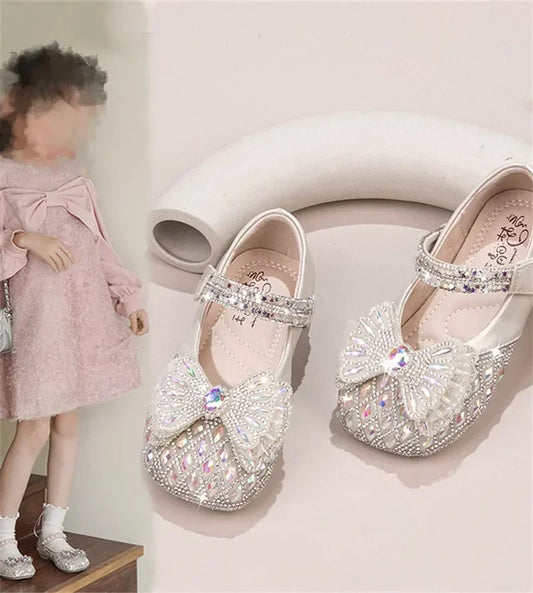Sweet Baby Girls Spring/SummerPopular Crystal Cute Bow Flat Shiny Catwalk Princess Shoes Kids Lightweight Soft Children Toddler