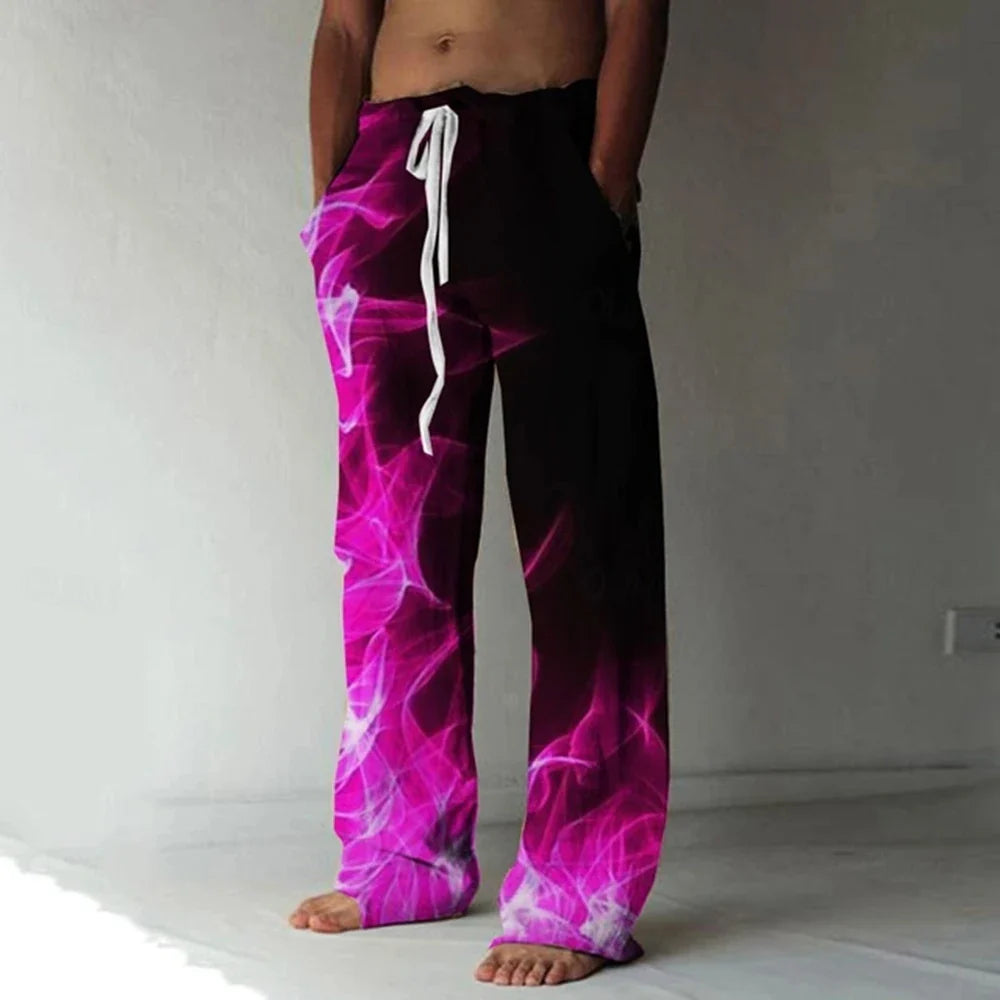 Men's Trousers Summer Pants Beach Pants Drawstring Elastic Waist flame 3D Print Graffiti Comfort Casual Daily Holiday Streetwear