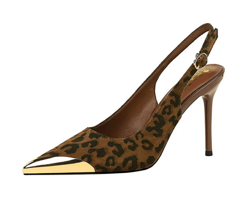 European American Style Metal Pointed High Heels Slim Heels Super High Heels Light Mouth Back Tripping And Banquet Single Shoes