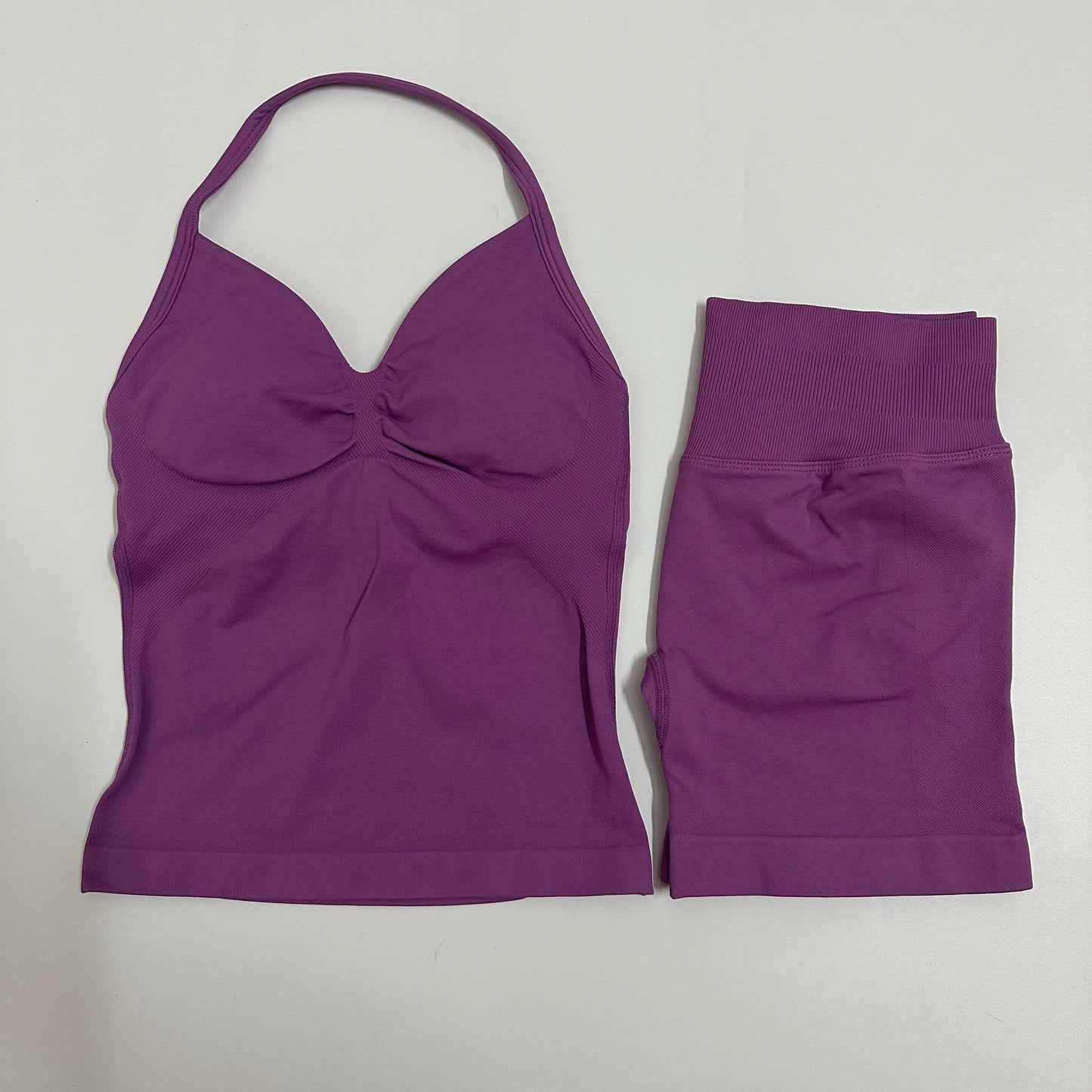 Women Yoga Set Seamless Yoga Longline Strappy Tank Top Scrunch Sports Shorts Gym Clothes Woman Summer Workout Outfit
