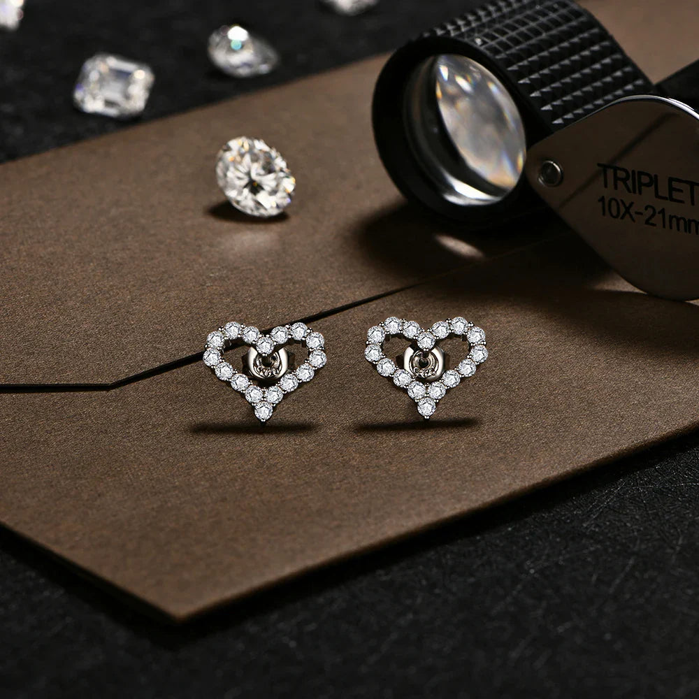 S925 Silver Hollow Heart Moissanite Earrings for Women Charm Love Anniversary Jewelry Elegant Birthday Gifts Certified