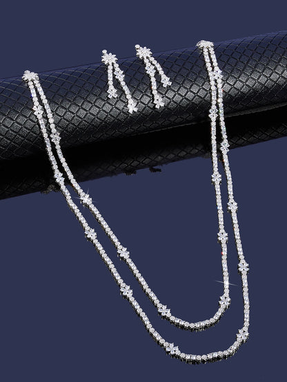 Trendy Sweater Cubic Zircon Long Chian Necklace Jewelry Sets for Women Party Luxury Wedding Bridal Jewellery Accessories