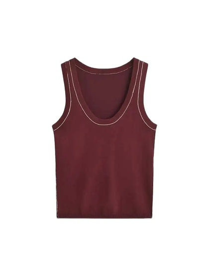 Women's Sleeveless Knit Tank Tops, V Neck ,Contrast Trims, Female Camis, Chic Vest Fashion