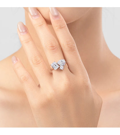 Real 925 Sterling Silver Luxury Geometric Dazzling Emerald Cut Zirconia Ring For Women Classic Wedding Fine Jewelry Gifts