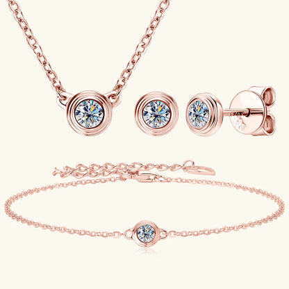 2025 Trendy 3mm Moissanite Jewelry Set 925 Silver Plated Rose Gold Necklace Bracelet Earrings Set for Women Valentine's Day Gift