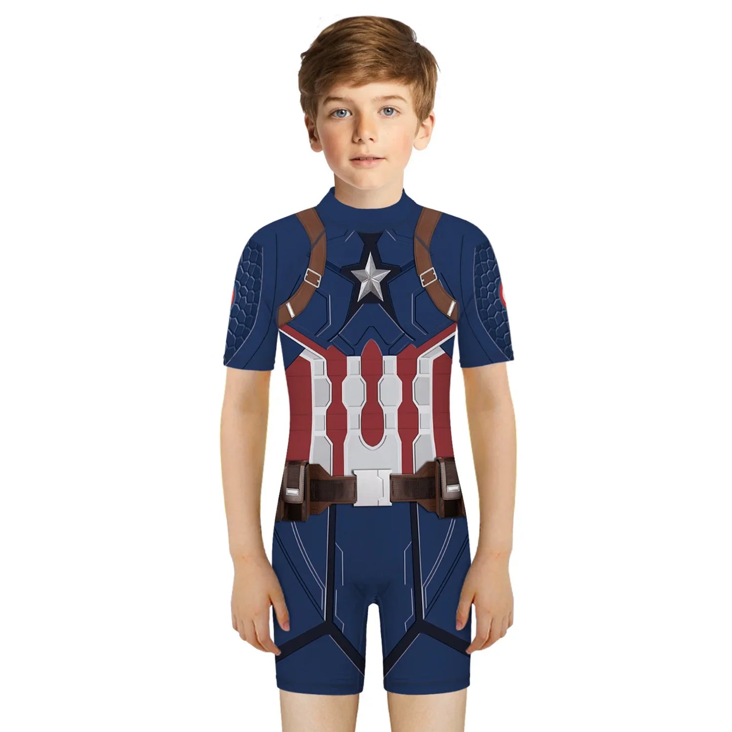 Children One Pieces Swimsuit Superhero 3D Print Playsuit Child Short Sleeve Swimwear Beach Bathing Suit Swim Wear For Boys Girls