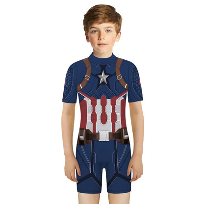 Children One Pieces Swimsuit Superhero 3D Print Playsuit Child Short Sleeve Swimwear Beach Bathing Suit Swim Wear For Boys Girls
