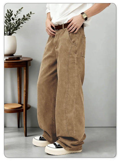 American Men's Retro Brown Ultra Baggy Wide Leg Jeans Street Casual Embroidery Oversized Men's Clothes Unisex Denim Pants