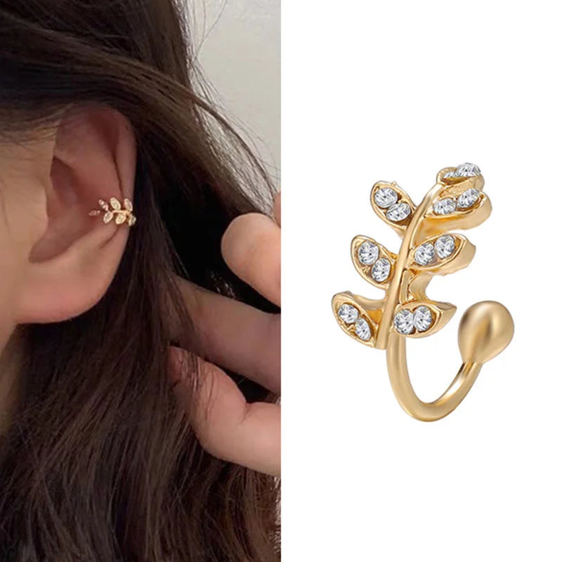 Fashion Exquisite Crystal Zerconia Ear Cuff Earrings for Woman Non Piercing Leaf Clip Earrings Christmas Jewelry Gift