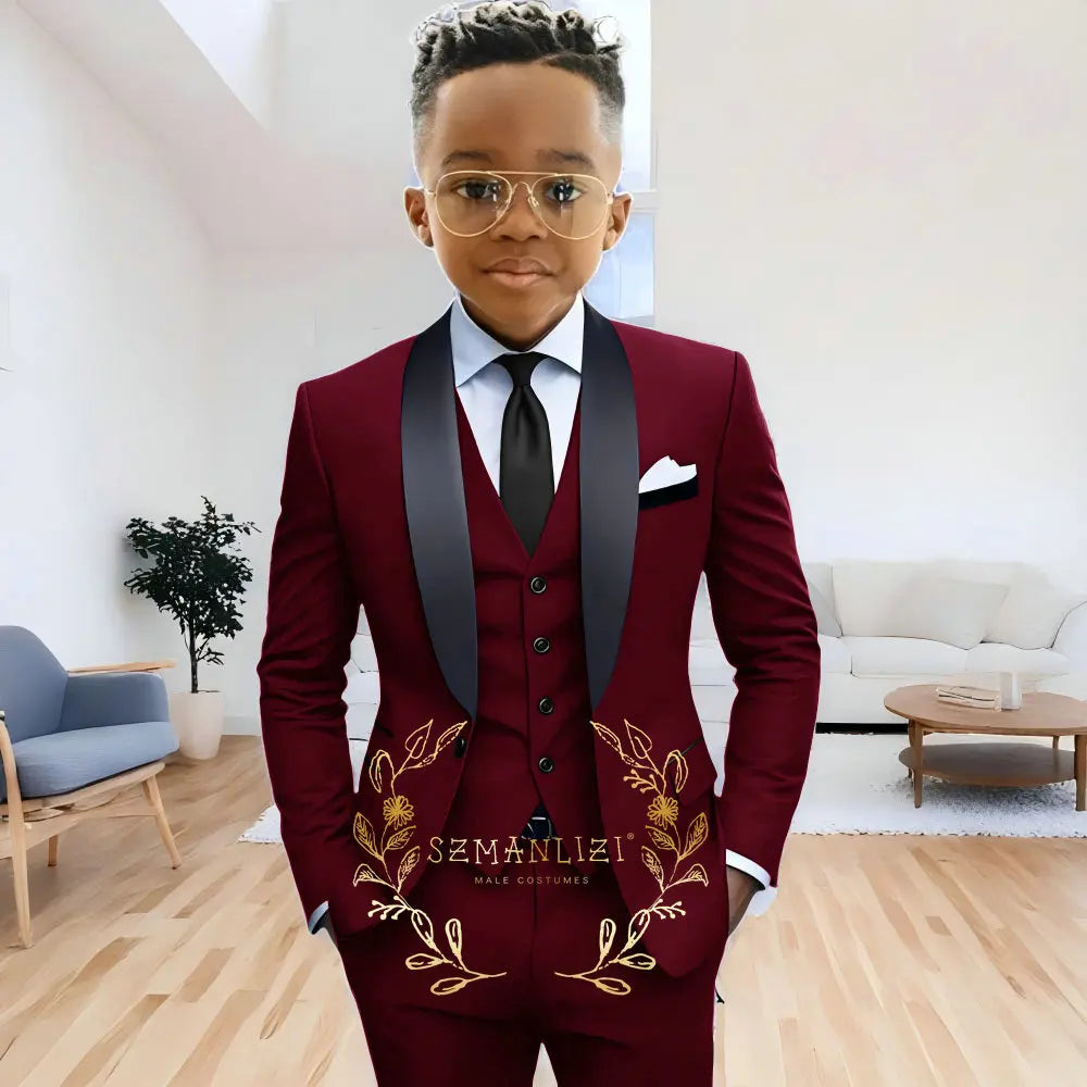 Formal Navy Blue Boys Suit Jacket Pants Vest 3 Piece Set Shawl Lapel Blazer for Kids Wedding Tuxedo Suits 2-16 Years Clothes