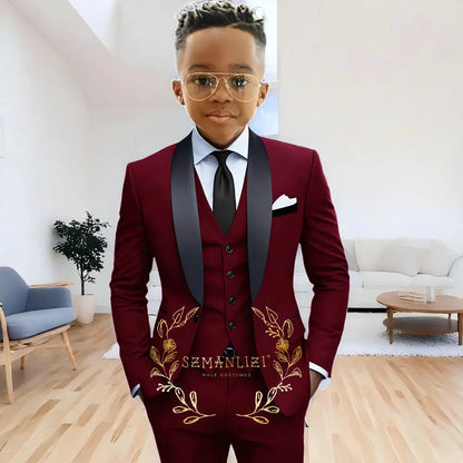 Formal Navy Blue Boys Suit Jacket Pants Vest 3 Piece Set Shawl Lapel Blazer for Kids Wedding Tuxedo Suits 2-16 Years Clothes