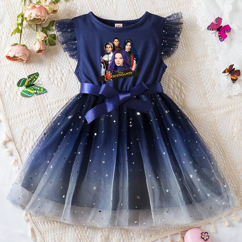 Girls Sequin Tutu Dress with Bow Flutter Sleeves Summer Princess Party Outfit for Toddler Kids 2-6 Years