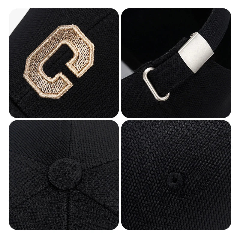 New High Quality Cotton HardTop Baseball Cap Elastic Pineapple Cloth Material Gold Thread Embroidery Craft C Letter Design Style
