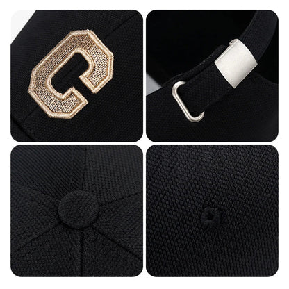 New High Quality Cotton HardTop Baseball Cap Elastic Pineapple Cloth Material Gold Thread Embroidery Craft C Letter Design Style