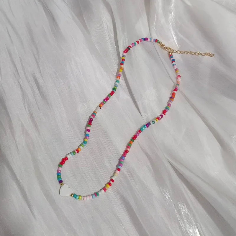 Handmade Rainbow Seed Beads Simple Choker Necklace Candy Color Neck Chain Women's Wild Sweet Colorful Collar Jewelry