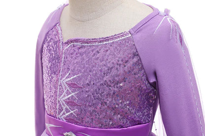 2026 Princess Girl Dress Snow Queen Halloween Cosplay Elsa Party Purple Costume Role Play Clothes Children Outfit Dress
