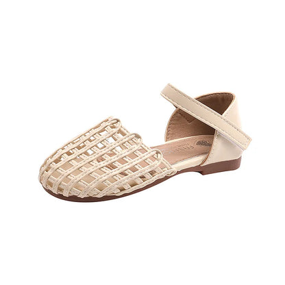 2026 Novel Roman Sandals for Little Girls Side Butterfly-knot Princess Weave Sandals Soft Breathable Hollow Shoes Child Girl