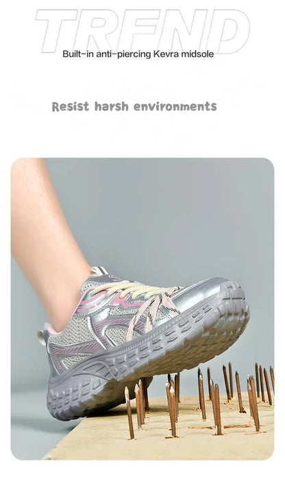 Women tennis work safety Shoes Comfor security shoes woman steel toe Sneakers Lightweigh Breathable Non-Slip summer work boots