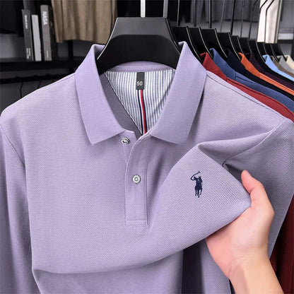 High end brand 100% cotton long sleeve polo shirt fashion luxury pony embroidery business casual comfort new Paul men's T-shirt